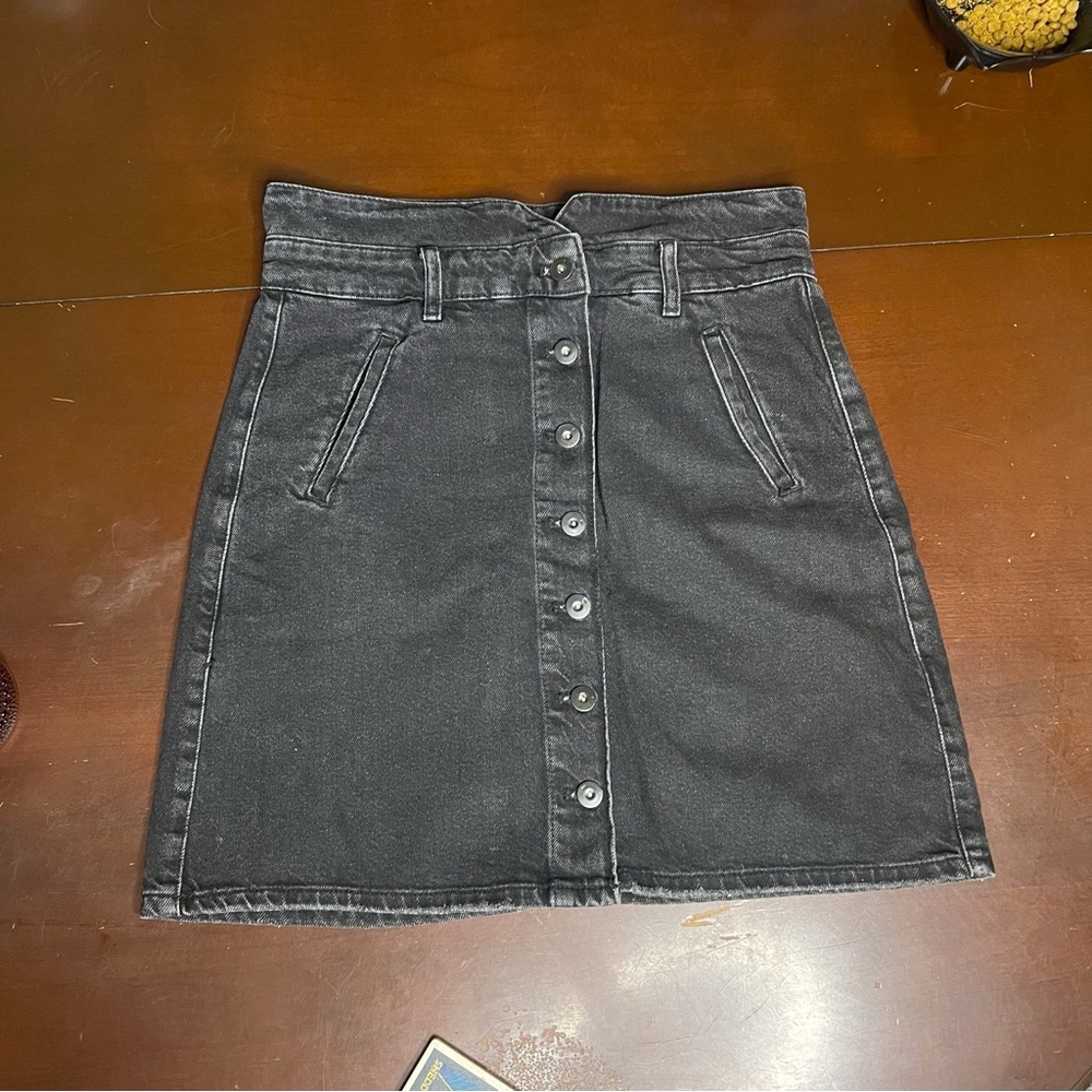 Pilcro Anthropologie Charcoal Button Down Front Skirt 8 Mini Black Denim - Picture 6 of 13